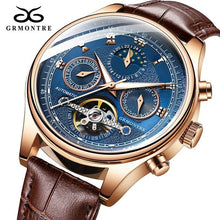 Load image into Gallery viewer, Skeleton Tourbillon Mechanical Watch Men Automatic Classic Rose Gold Leather Mechanical Wrist Watches Reloj Hombre 2018 Luxury