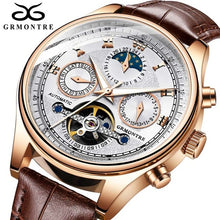 Load image into Gallery viewer, Skeleton Tourbillon Mechanical Watch Men Automatic Classic Rose Gold Leather Mechanical Wrist Watches Reloj Hombre 2018 Luxury