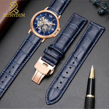 Load image into Gallery viewer, Genuine leather bracelet dark blue color watch strap Butterfly Clasp watchband  sized in 12 14 16 18 20 21 22mm 23mm watch band
