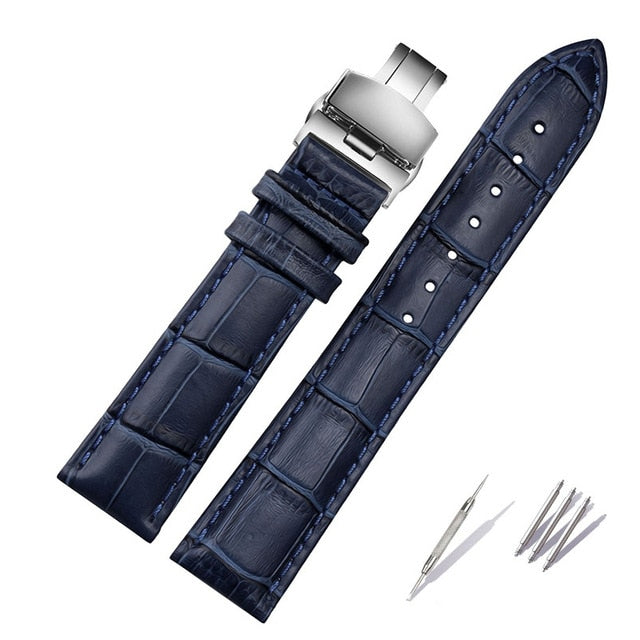 Genuine leather bracelet dark blue color watch strap Butterfly Clasp watchband  sized in 12 14 16 18 20 21 22mm 23mm watch band