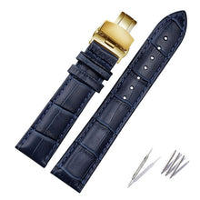 Load image into Gallery viewer, Genuine leather bracelet dark blue color watch strap Butterfly Clasp watchband  sized in 12 14 16 18 20 21 22mm 23mm watch band
