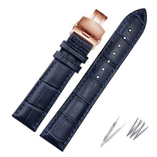 Load image into Gallery viewer, Genuine leather bracelet dark blue color watch strap Butterfly Clasp watchband  sized in 12 14 16 18 20 21 22mm 23mm watch band
