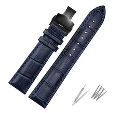 Load image into Gallery viewer, Genuine leather bracelet dark blue color watch strap Butterfly Clasp watchband  sized in 12 14 16 18 20 21 22mm 23mm watch band
