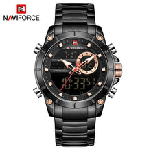 Load image into Gallery viewer, New NAVIFORCE Men Military Fashion Watch Gold Quartz Wristwatch Steel Waterproof Dual Display Male Clock Watch Relogio Masculino
