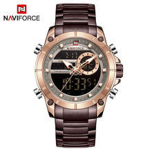 Load image into Gallery viewer, New NAVIFORCE Men Military Fashion Watch Gold Quartz Wristwatch Steel Waterproof Dual Display Male Clock Watch Relogio Masculino
