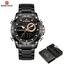 Load image into Gallery viewer, New NAVIFORCE Men Military Fashion Watch Gold Quartz Wristwatch Steel Waterproof Dual Display Male Clock Watch Relogio Masculino

