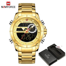 Load image into Gallery viewer, New NAVIFORCE Men Military Fashion Watch Gold Quartz Wristwatch Steel Waterproof Dual Display Male Clock Watch Relogio Masculino

