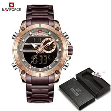 Load image into Gallery viewer, New NAVIFORCE Men Military Fashion Watch Gold Quartz Wristwatch Steel Waterproof Dual Display Male Clock Watch Relogio Masculino
