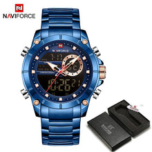 Load image into Gallery viewer, New NAVIFORCE Men Military Fashion Watch Gold Quartz Wristwatch Steel Waterproof Dual Display Male Clock Watch Relogio Masculino
