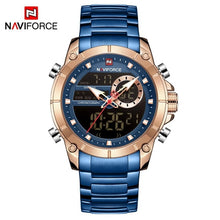 Load image into Gallery viewer, New NAVIFORCE Men Military Fashion Watch Gold Quartz Wristwatch Steel Waterproof Dual Display Male Clock Watch Relogio Masculino

