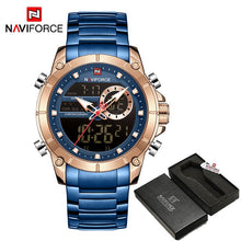 Load image into Gallery viewer, New NAVIFORCE Men Military Fashion Watch Gold Quartz Wristwatch Steel Waterproof Dual Display Male Clock Watch Relogio Masculino
