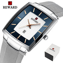 Load image into Gallery viewer, REWARD Top Brand Men&#39;s Watch Business Relogio Masculino Square Quartz Man Watch Men Wristwatch Full Steel Waterproof Male Watch
