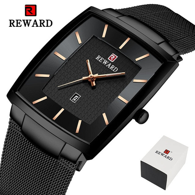 REWARD Top Brand Men's Watch Business Relogio Masculino Square Quartz Man Watch Men Wristwatch Full Steel Waterproof Male Watch
